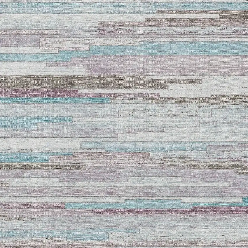 Teal Beige And Ivory Striped Washable Area Rug With UV Protection Photo 3