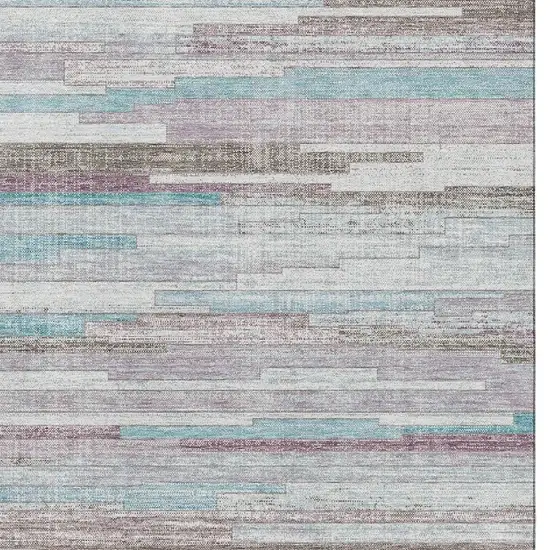 Teal Beige And Ivory Striped Washable Area Rug With UV Protection Photo 3