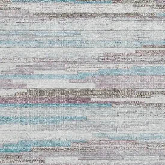 Teal Beige And Ivory Striped Washable Area Rug With UV Protection Photo 3