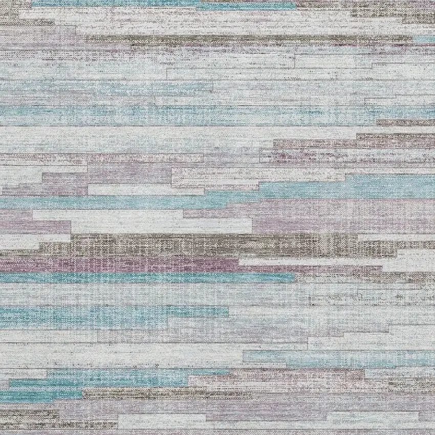 Teal Beige And Ivory Striped Washable Area Rug With UV Protection Photo 3