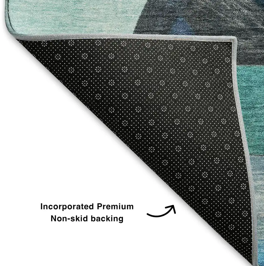 Teal Black And Blue Abstract Washable Area Rug With UV Protection Photo 5