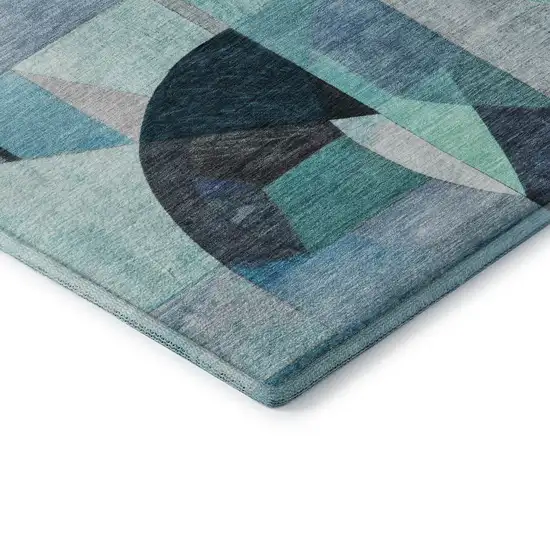 Teal Black And Blue Abstract Washable Area Rug With UV Protection Photo 6