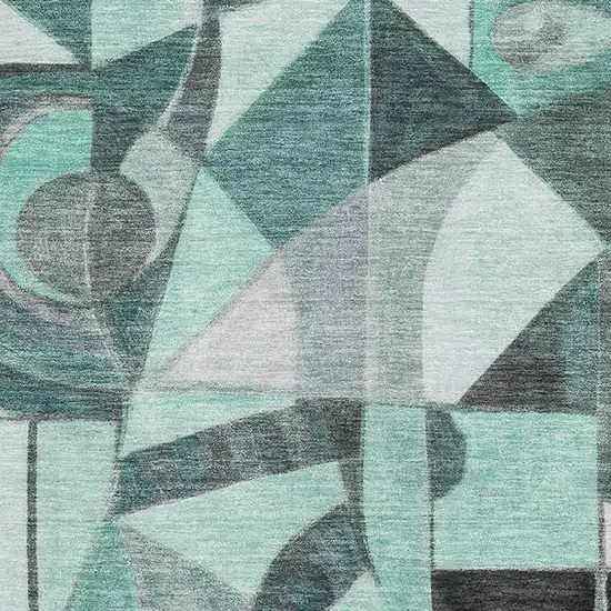 Teal Black And Ivory Abstract Washable Area Rug With UV Protection Photo 2