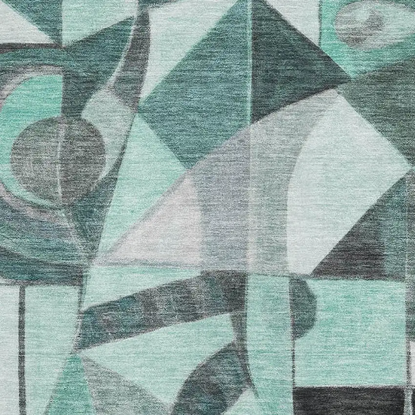 Teal Black And Ivory Abstract Washable Area Rug With UV Protection Photo 2