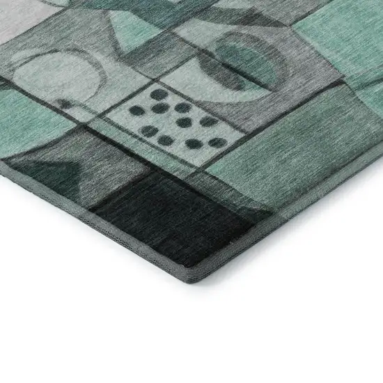 Teal Black And Ivory Abstract Washable Area Rug With UV Protection Photo 7