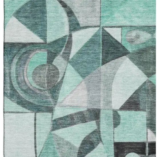 Teal Black And Ivory Abstract Washable Area Rug With UV Protection Photo 3