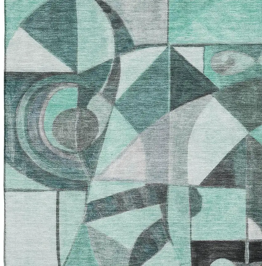 Teal Black And Ivory Abstract Washable Area Rug With UV Protection Photo 3