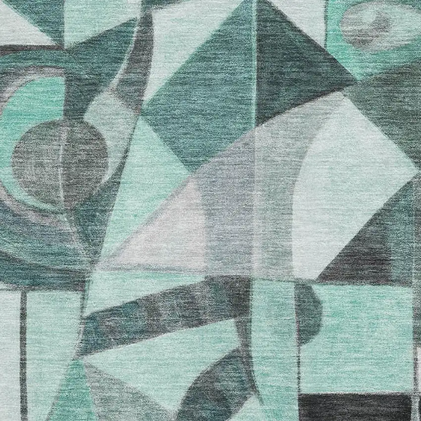 Teal Black And Ivory Abstract Washable Area Rug With UV Protection Photo 2