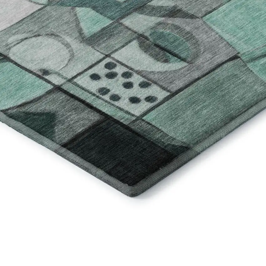 Teal Black And Ivory Abstract Washable Area Rug With UV Protection Photo 7