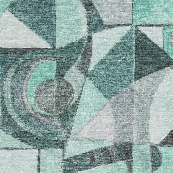 Teal Black And Ivory Abstract Washable Area Rug With UV Protection Photo 2