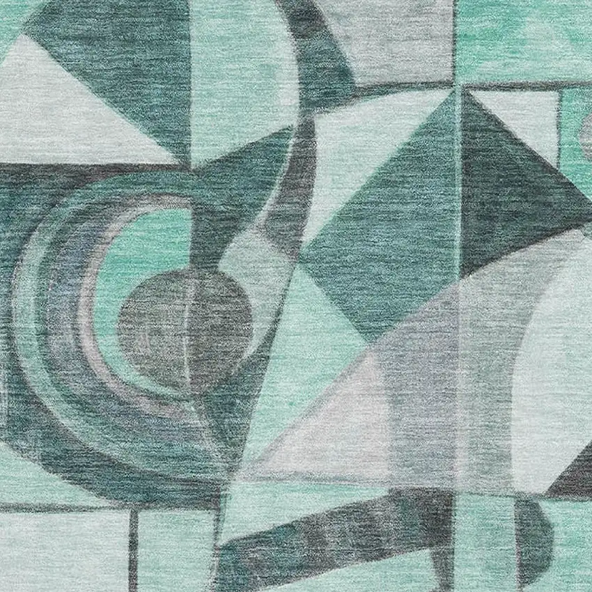 Teal Black And Ivory Abstract Washable Area Rug With UV Protection Photo 2