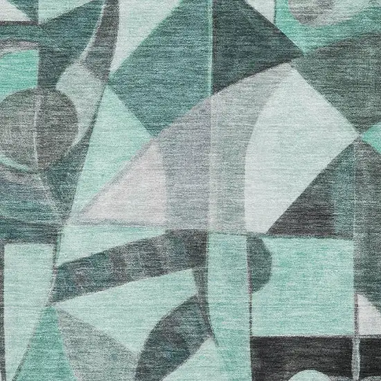 Teal Black And Ivory Abstract Washable Area Rug With UV Protection Photo 2