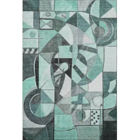 Teal Black And Ivory Abstract Washable Area Rug With UV Protection Photo 3