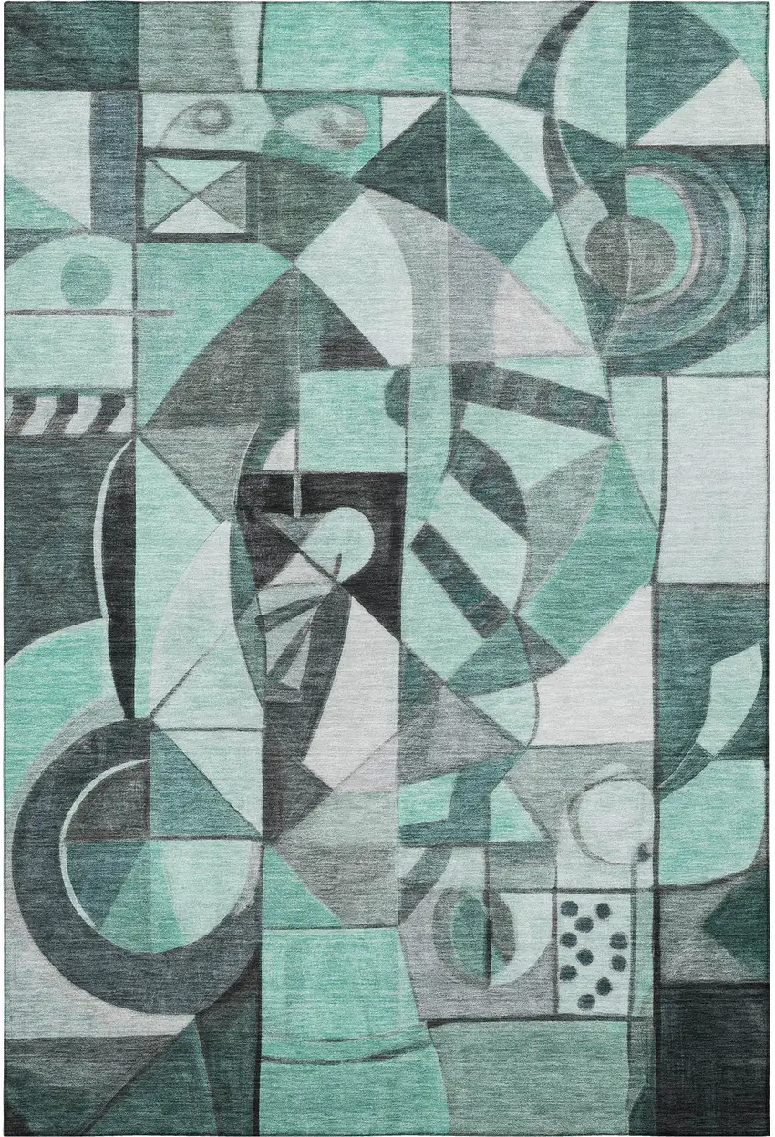 Teal Black And Ivory Abstract Washable Area Rug With UV Protection Photo 3