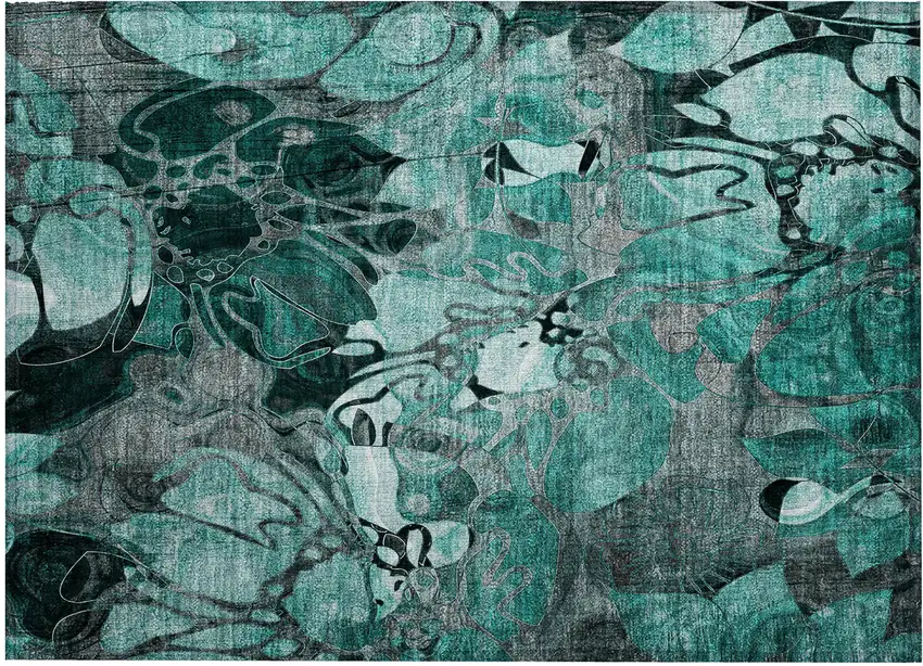 Teal Black and Gray Abstract Washable Indoor Outdoor Area Rug Photo 2
