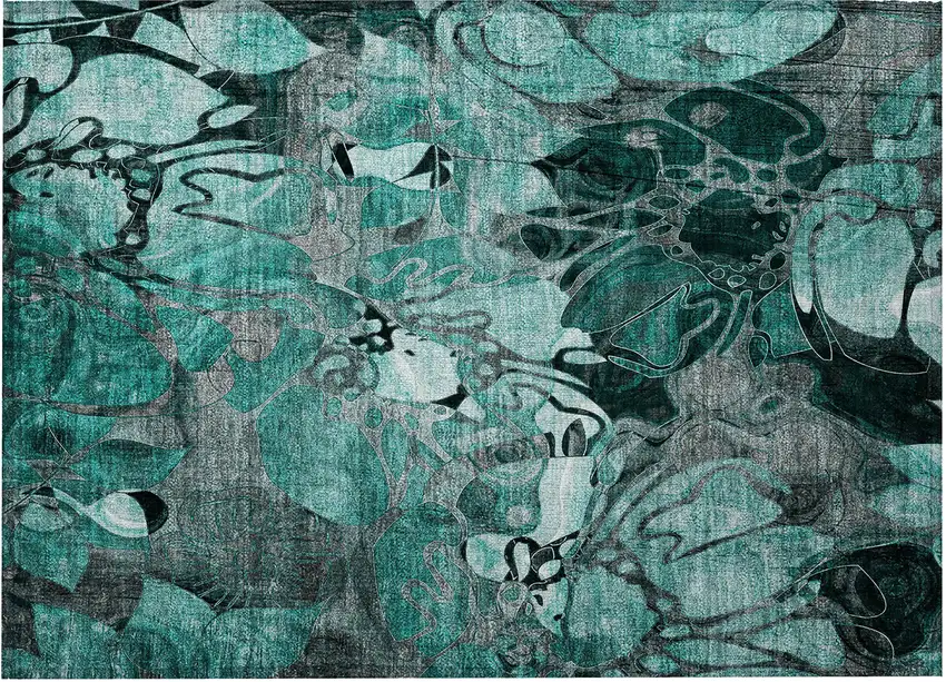 Teal Black and Gray Abstract Washable Indoor Outdoor Area Rug Photo 5