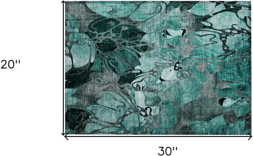 Teal Black and Gray Abstract Washable Indoor Outdoor Area Rug Photo 3