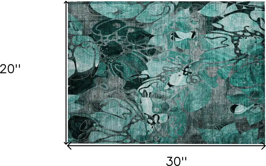 Teal Black and Gray Abstract Washable Indoor Outdoor Area Rug Photo 3