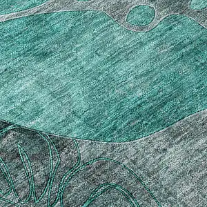 Photo of Teal Black and Gray Floral Washable Non Skid Indoor Outdoor Area Rug