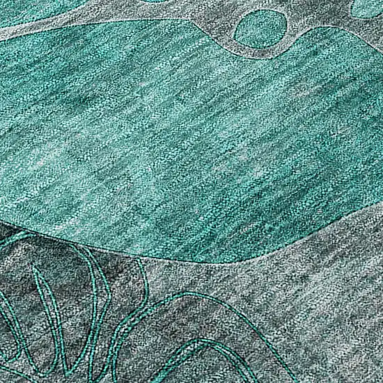 Teal Black and Gray Abstract Washable Indoor Outdoor Area Rug Photo 6