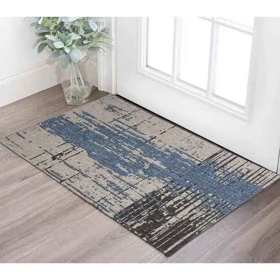 Teal Blue Abstract Textured Area Rug Photo 1