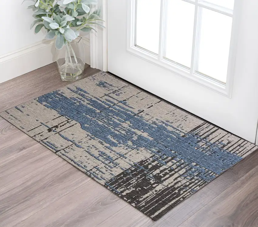Teal Blue Abstract Textured Area Rug Photo 1