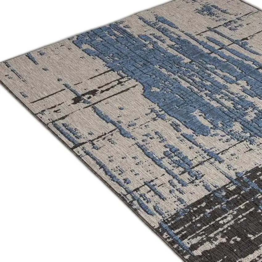 Teal Blue Abstract Textured Area Rug Photo 2
