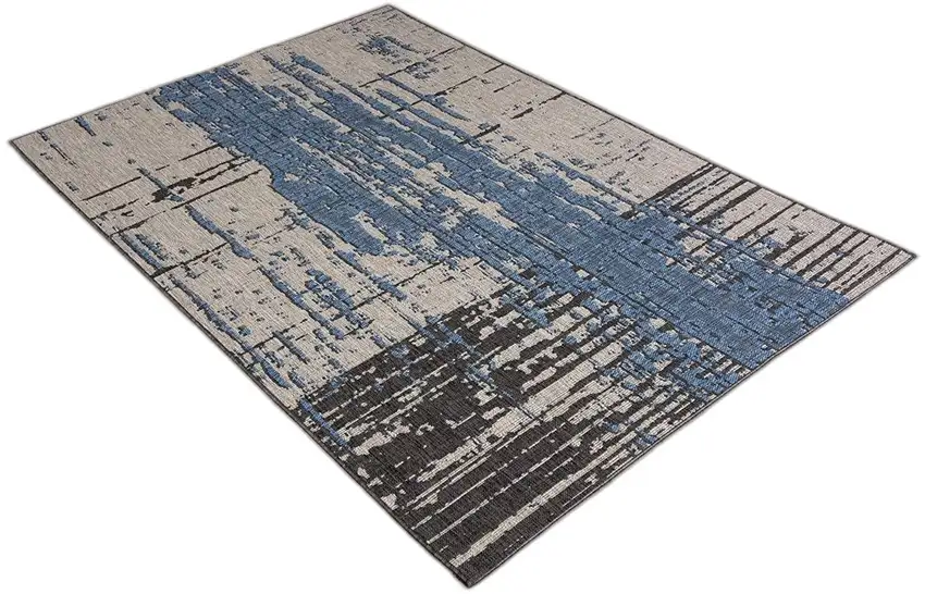 Teal Blue Abstract Textured Area Rug Photo 1