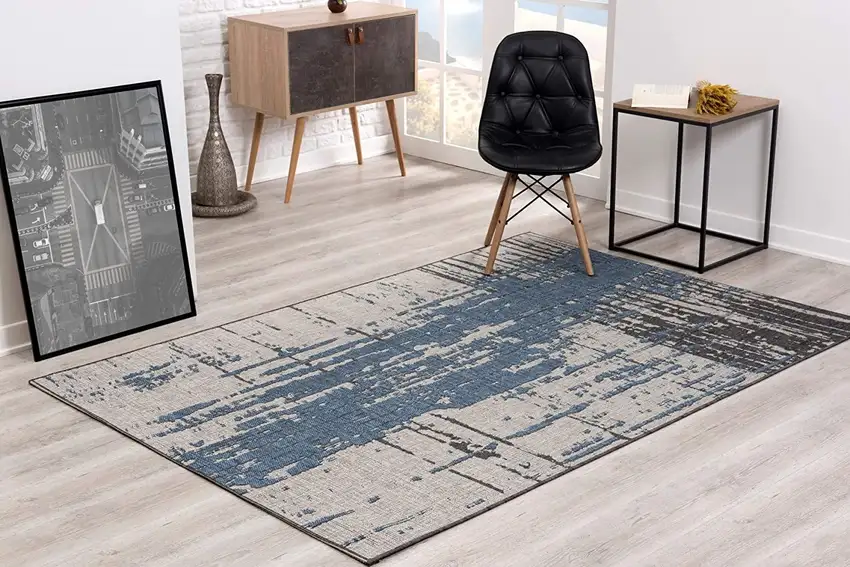 Teal Blue Abstract Textured Area Rug Photo 5