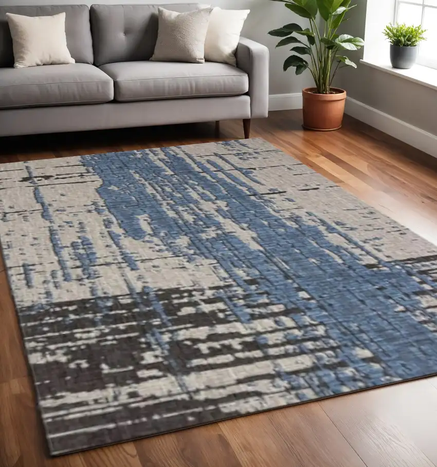Blue and Gray Abstract Area Rug Photo 1