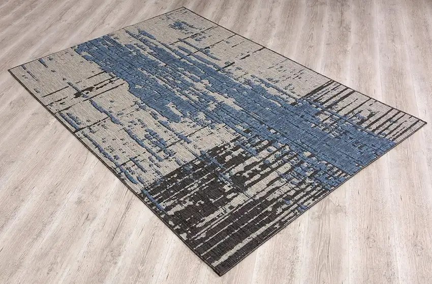 Teal Blue Abstract Textured Area Rug Photo 8