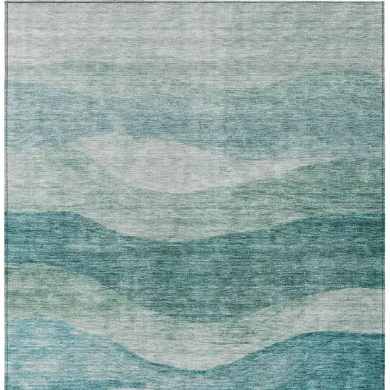 Teal Blue And Aqua Abstract Washable Indoor Outdoor Area Rug Photo 5