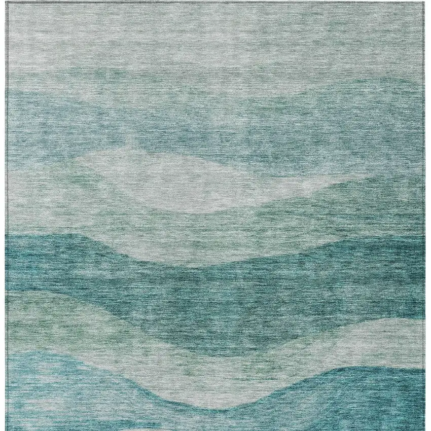 Teal Blue And Aqua Abstract Washable Indoor Outdoor Area Rug Photo 5
