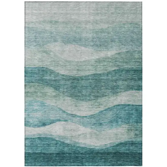 Teal Blue And Aqua Abstract Washable Indoor Outdoor Area Rug Photo 2