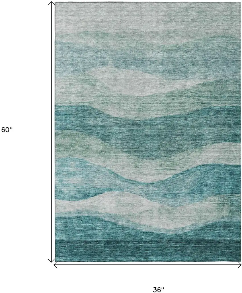 Teal Blue And Aqua Abstract Washable Indoor Outdoor Area Rug Photo 7