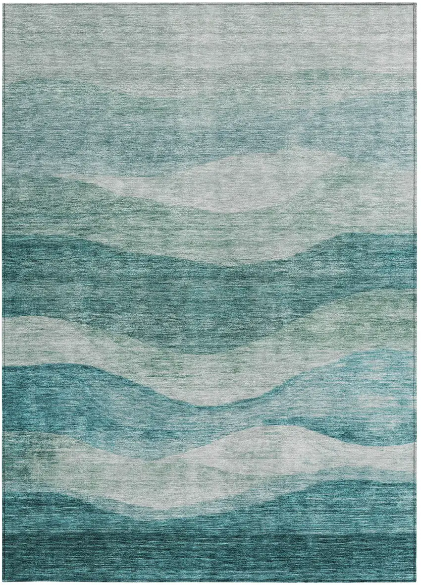Teal Blue And Aqua Abstract Washable Indoor Outdoor Area Rug Photo 6