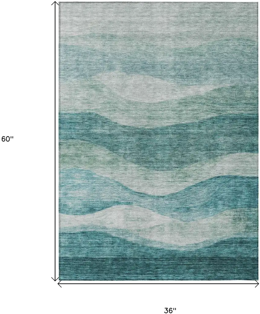Teal Blue And Aqua Abstract Washable Indoor Outdoor Area Rug Photo 7