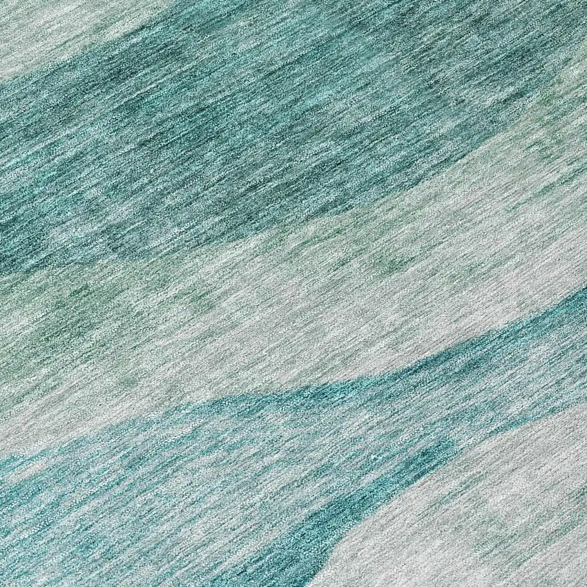 Teal Blue And Aqua Abstract Washable Indoor Outdoor Area Rug Photo 8