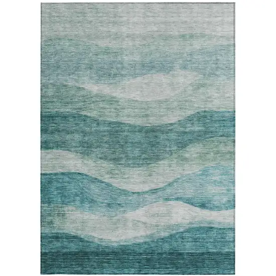 Teal Blue And Aqua Abstract Washable Indoor Outdoor Area Rug Photo 6