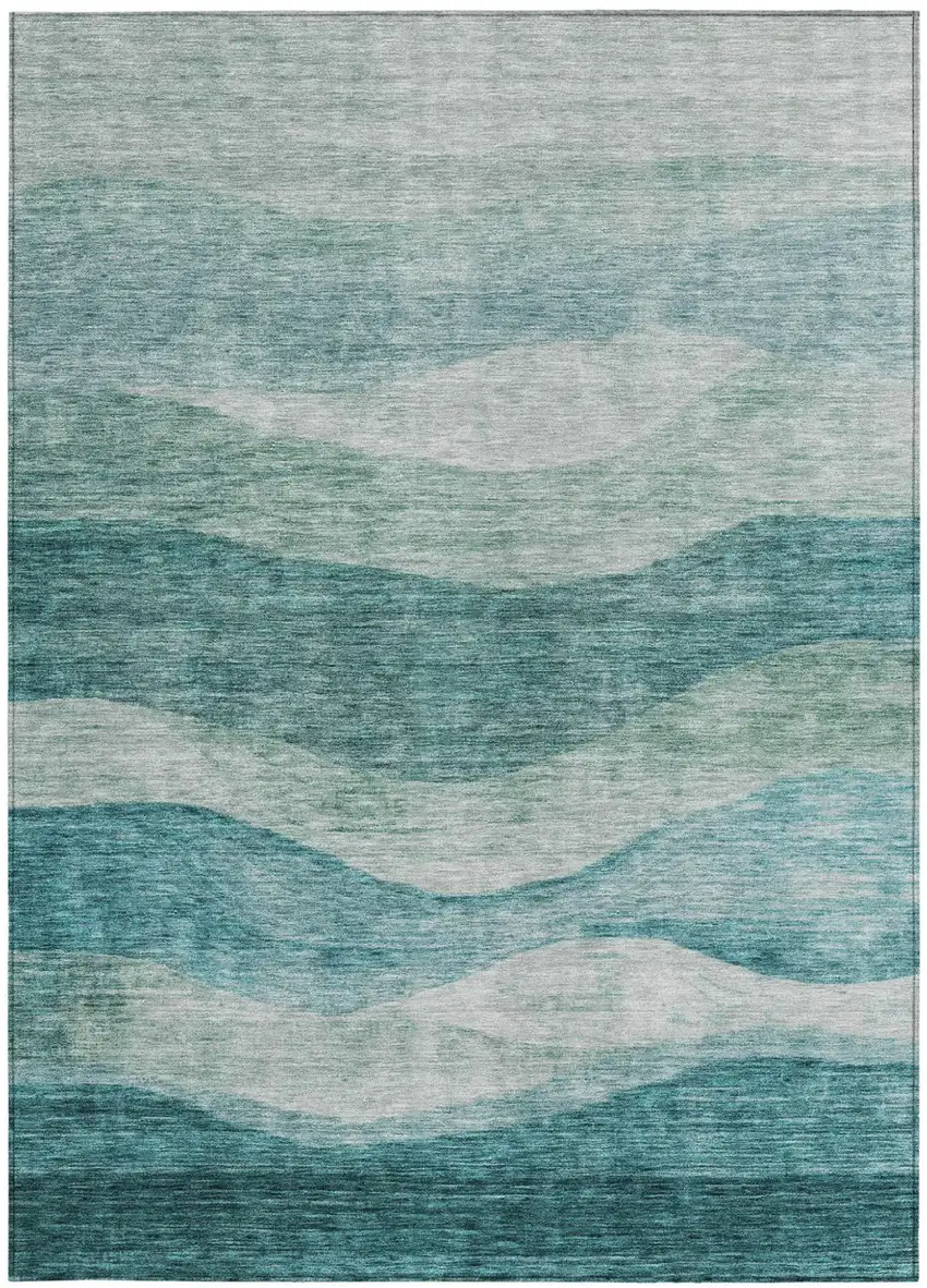 Teal Blue And Aqua Abstract Washable Indoor Outdoor Area Rug Photo 6