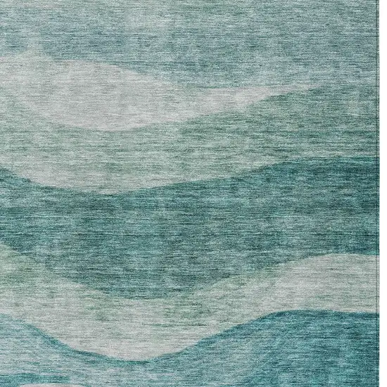 Teal Blue And Aqua Abstract Washable Indoor Outdoor Area Rug Photo 5