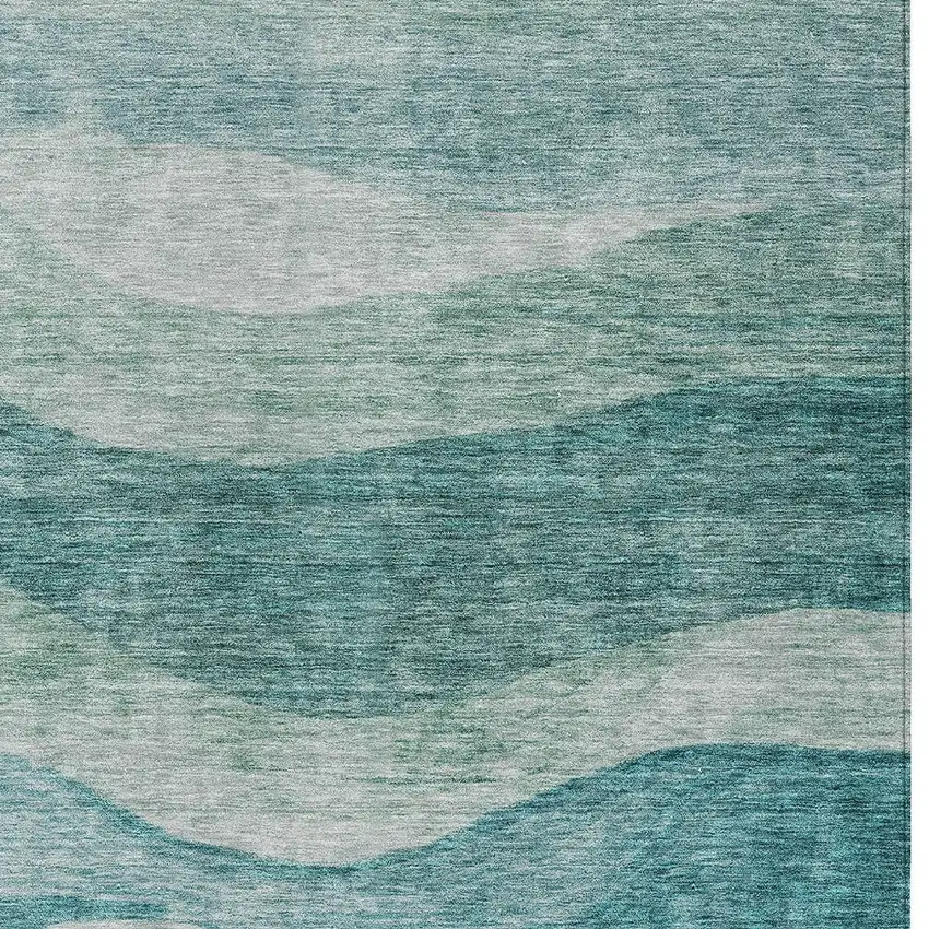 Teal Blue And Aqua Abstract Washable Indoor Outdoor Area Rug Photo 5