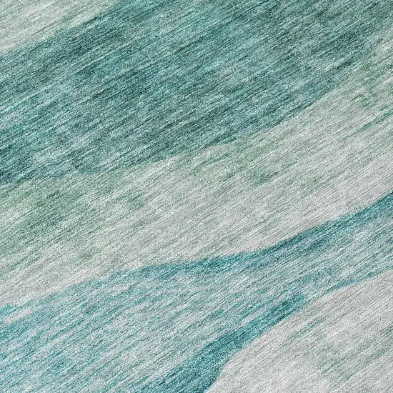 Teal Blue And Aqua Abstract Washable Indoor Outdoor Area Rug Photo 8