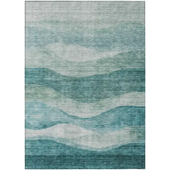 Teal Blue And Aqua Abstract Washable Indoor Outdoor Area Rug Photo 2