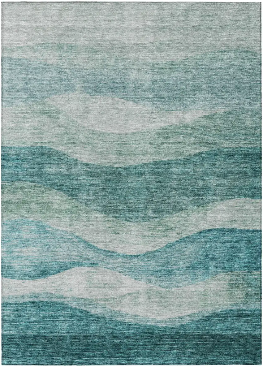 Teal Blue And Aqua Abstract Washable Indoor Outdoor Area Rug Photo 2
