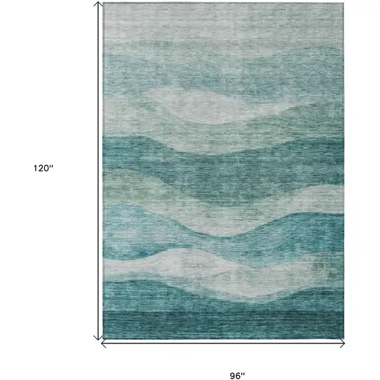 Teal Blue And Aqua Abstract Washable Indoor Outdoor Area Rug Photo 7