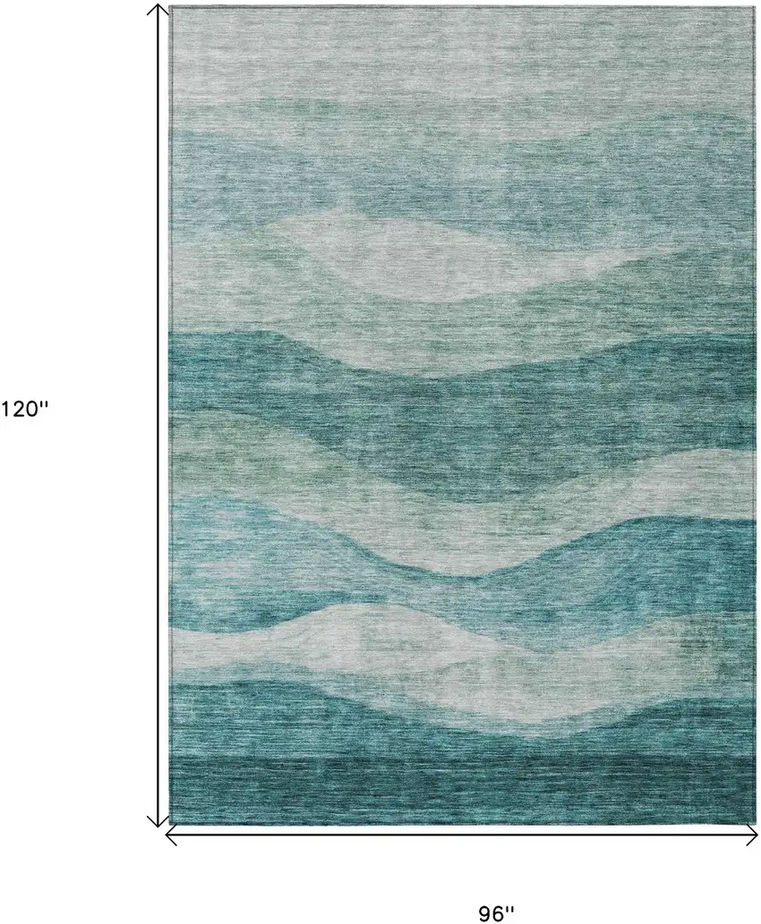Teal Blue And Aqua Abstract Washable Indoor Outdoor Area Rug Photo 7
