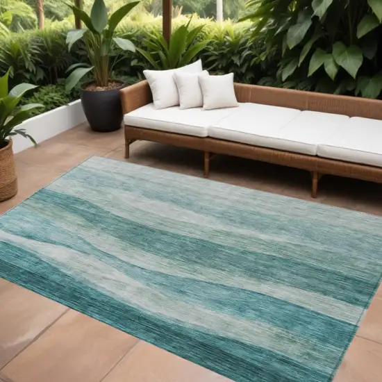 Teal Blue And Aqua Abstract Washable Indoor Outdoor Area Rug Photo 1