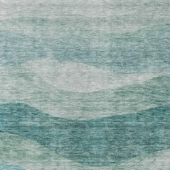 Teal Blue And Aqua Abstract Washable Indoor Outdoor Area Rug Photo 5