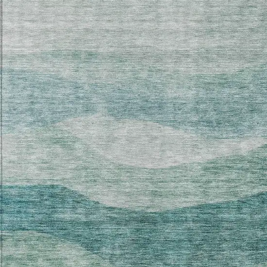 Teal Blue And Aqua Abstract Washable Indoor Outdoor Area Rug Photo 5